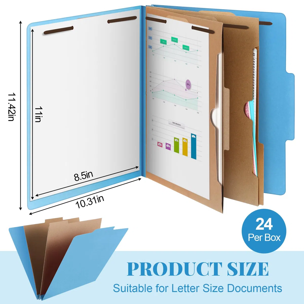 Skyygemm Klassifizierungsmappen, Briefgröße, 2 Fächer, Presskarton-Aktenordner mit Verschlüssen, Fächermappe für Projekte, Berichte, Lehrer, Mitarbeiter, Blau, 24 Stück