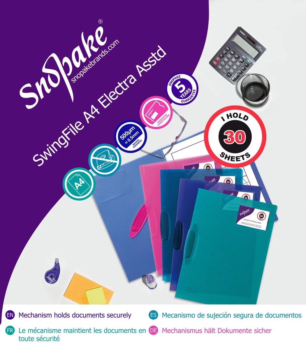 Snopake Swing-Hefter, A4, Electra-Farben, 5 Stück