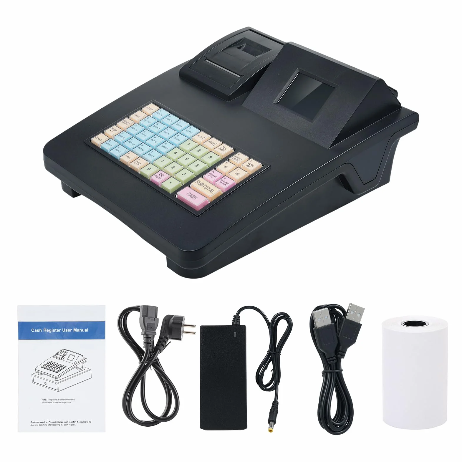 ZJchao T2MINI Elektronische Registrierkasse, 48 Tasten, 2,8-Zoll-Display mit 58-mm-Thermodrucker, USB-RS232-Anschluss für Einzelhandel, Restaurant, Café, Supermarkt (EU-Stecker)