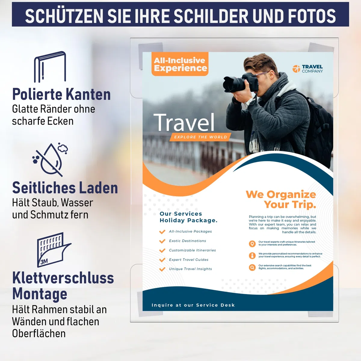 Acryl-Schilderhalter zum Einklemmen, A4 - Hoch- oder Querformat, durchsichtiger Wandrahmen, perfekt für Zuhause, Büro, Geschäft, Laden, Restaurant, mit Klettverschluss zur Wandbefestigung (A4-6 Pack)