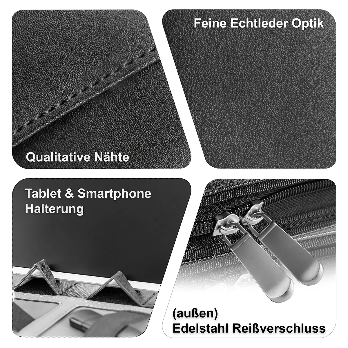 Business Schreibmappe A4 'Eagle' - Hochwertige Dokumentenmappe mit Tablet Halterung - inkl. Kreditkartenetui + EXTRAS - Business Organizer aus hochwertigem Kunstleder Schwarz