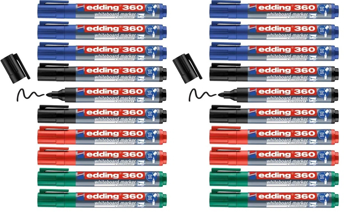 edding 360 Whiteboardmarker - bunte Farben - 10 Whiteboard Stifte - Rundspitze 1,5-3 mm - Boardmarker abwischbar - für Whiteboard, Flipchart, Magnettafel, Memoboard - Sketchnotes - nachfüllbar