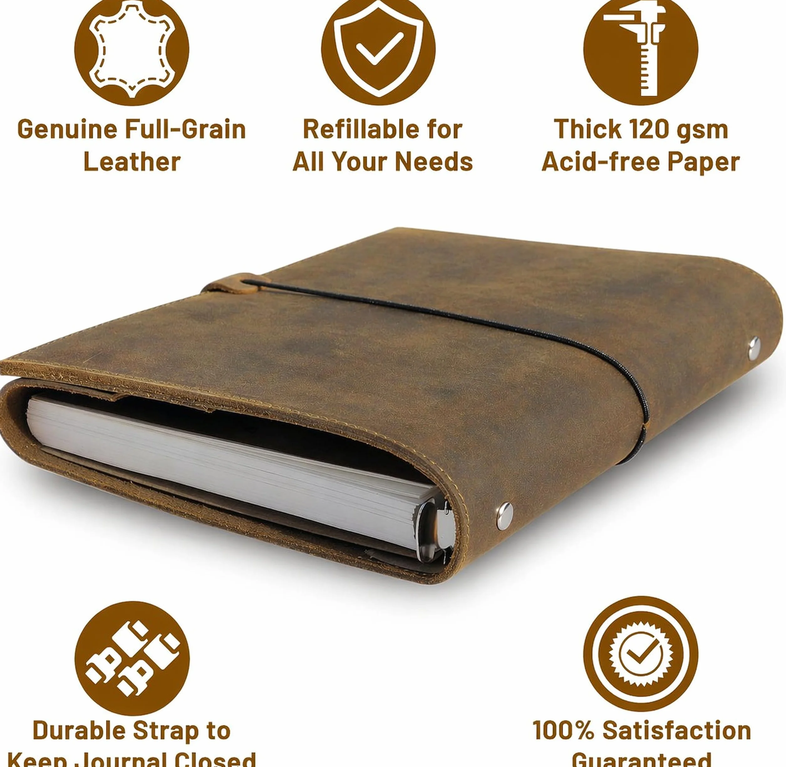 Wanderings A5 Leder Ringbuch Planer – Nachfüllbares 6-Ring-Journal mit Innentaschen – Handgefertigtes Echtleder-Organizer, Filofax-Kompatibel – 2026/27 Wochen- und Monatskalender – 15 x 22 cm