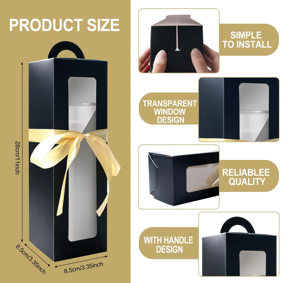 SENONAPO 30 Stück Geschenkbox-Sublimationsgläser mit Griff und Schleife, Geschenk-Box, 27,9 x 8,6 x 8,6 cm, Weinflaschenverpackung, Verpackung für Heißpresse, Rohlinge, Flasche, transparente