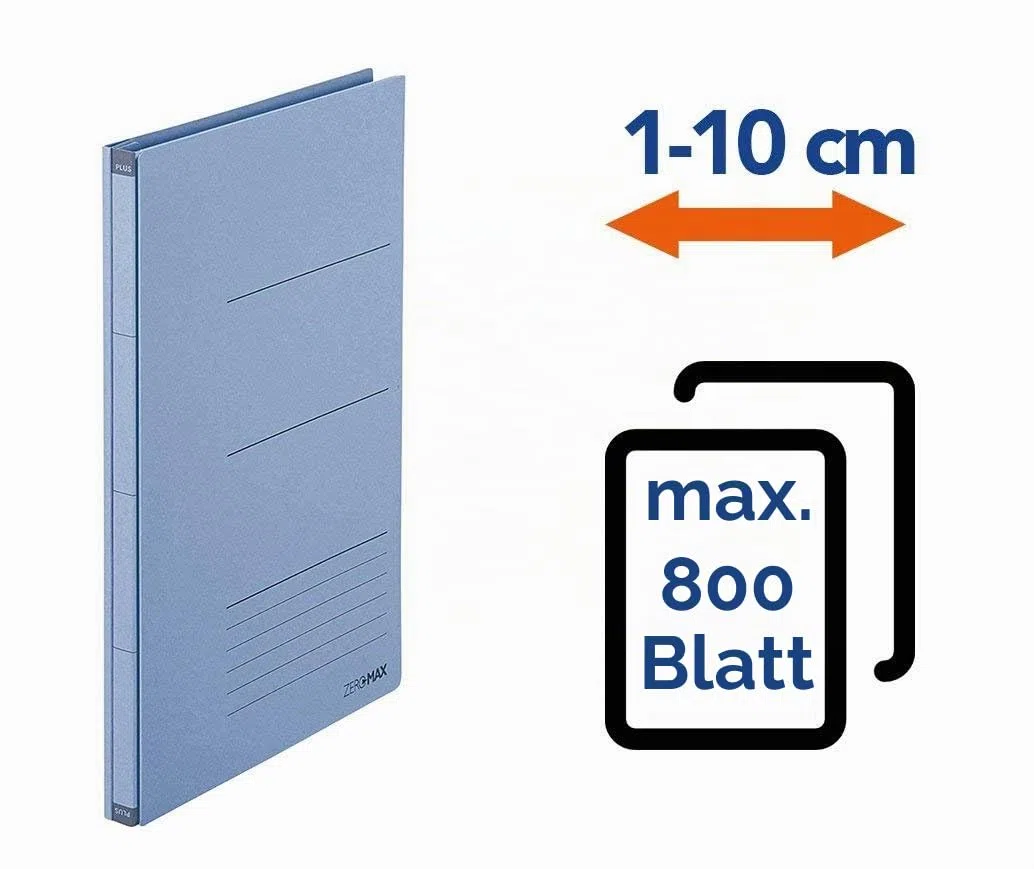 PLUS Japan, Zero Max Platzsparordner in Blau, 3er Pack (1 x 1 Ordner)