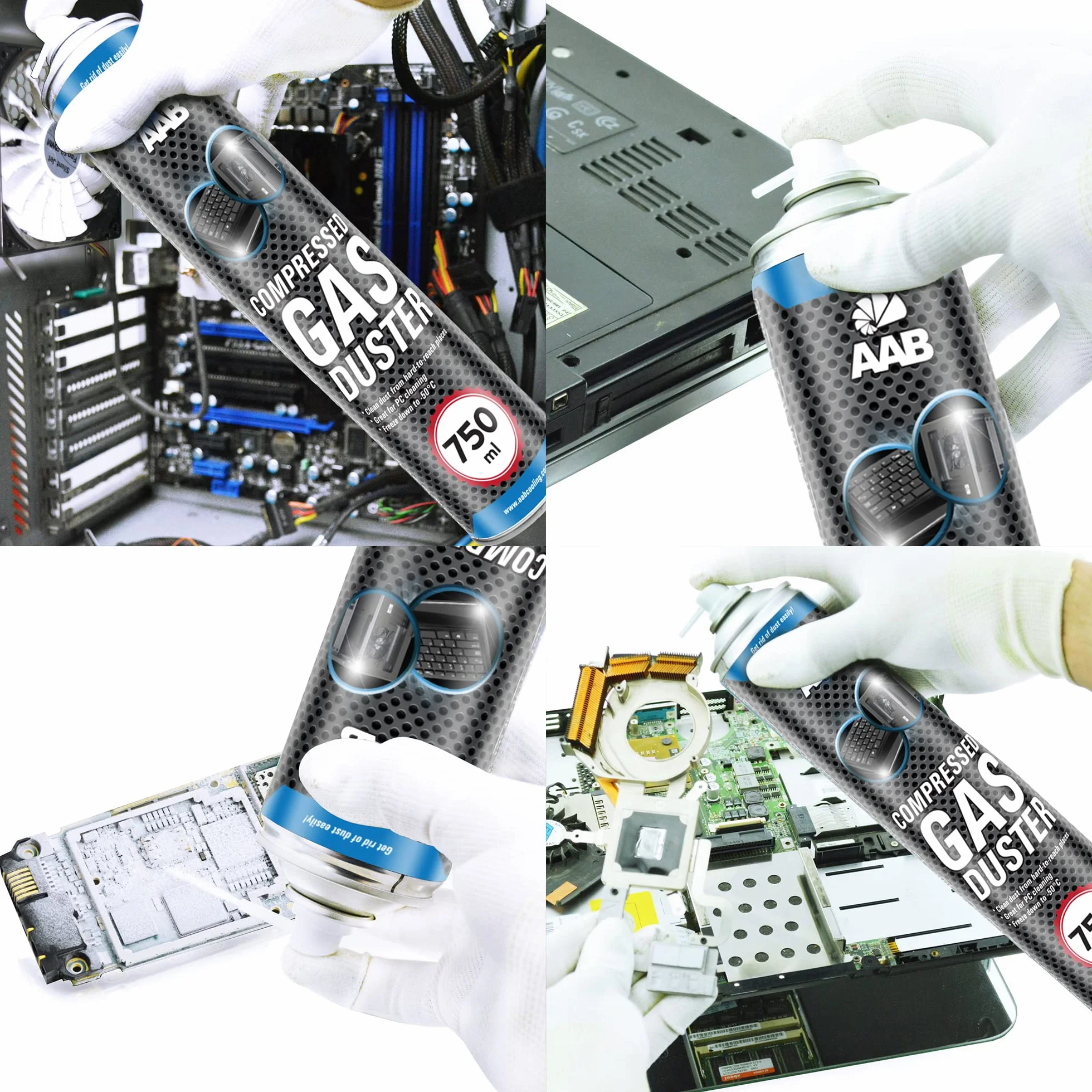 AABCOOLING Druckluftspray 10 x 750ml, Druckgasreiniger, Druckluft aus der Dose für die Reinigung von Tastatur, Bildschirmen, Spielekonsolen, Kopierer, Luftdruckspray, Reinigungsspray
