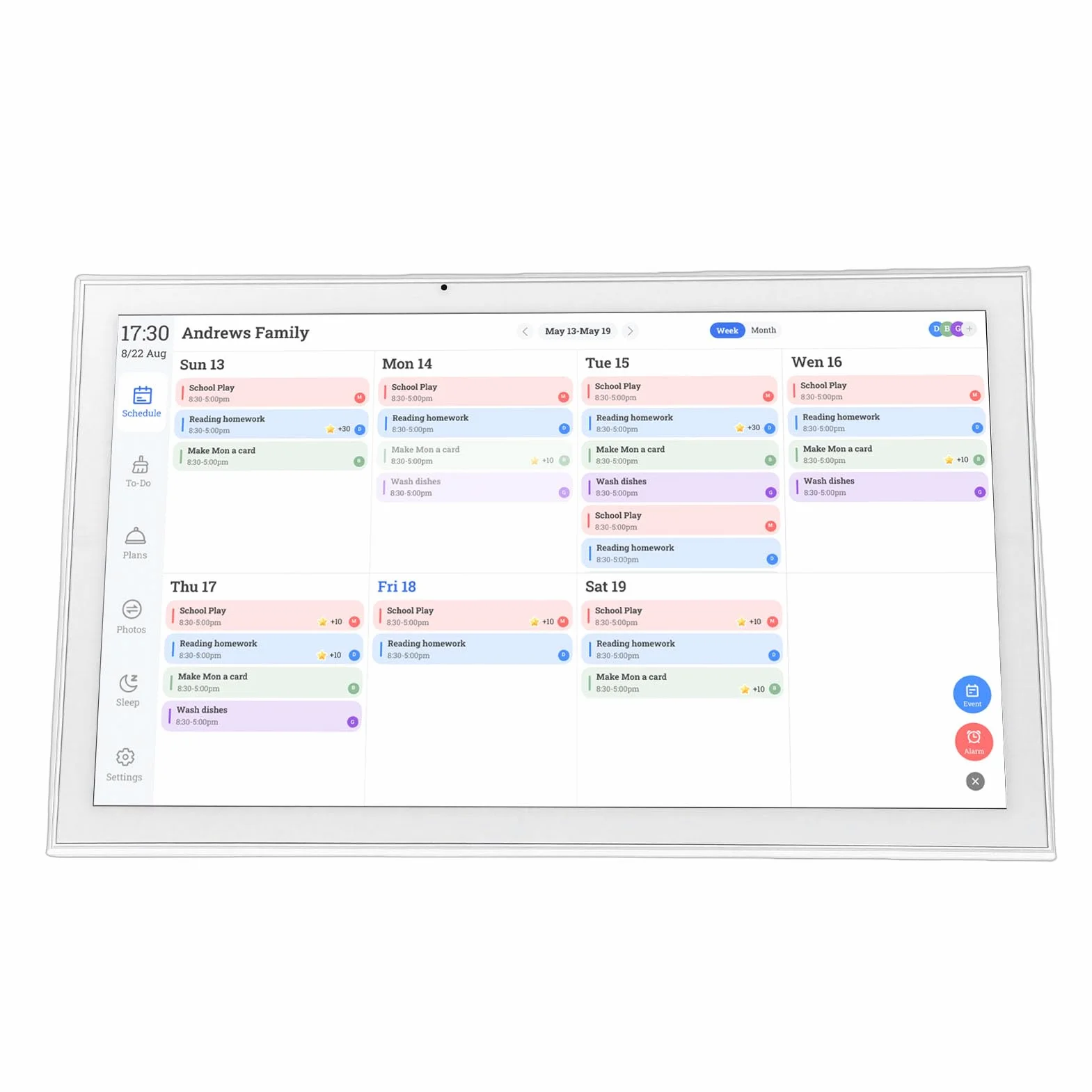 Topiky Elektronischer 21,5-Zoll-Touchscreen-Kalender, Digitaler Familienplaner 1920 X 1080P, Digitaler AI-Porträt-Fotorahmen mit Aufgabentabelle, Tisch- oder Wandmontage in ß (EU-Stecker 100–240