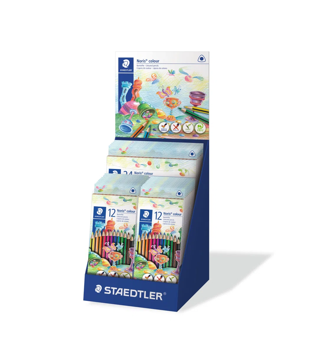 STAEDTLER Buntstifte Noris colour, ergonomisches Dreikantformat, rutschfeste Soft-Oberfläche, hohe Bruchfestigkeit, WOPEX Material, 5 Sets mit 24 Farben und 20 Sets mit 12 Farben, 187 CA-1