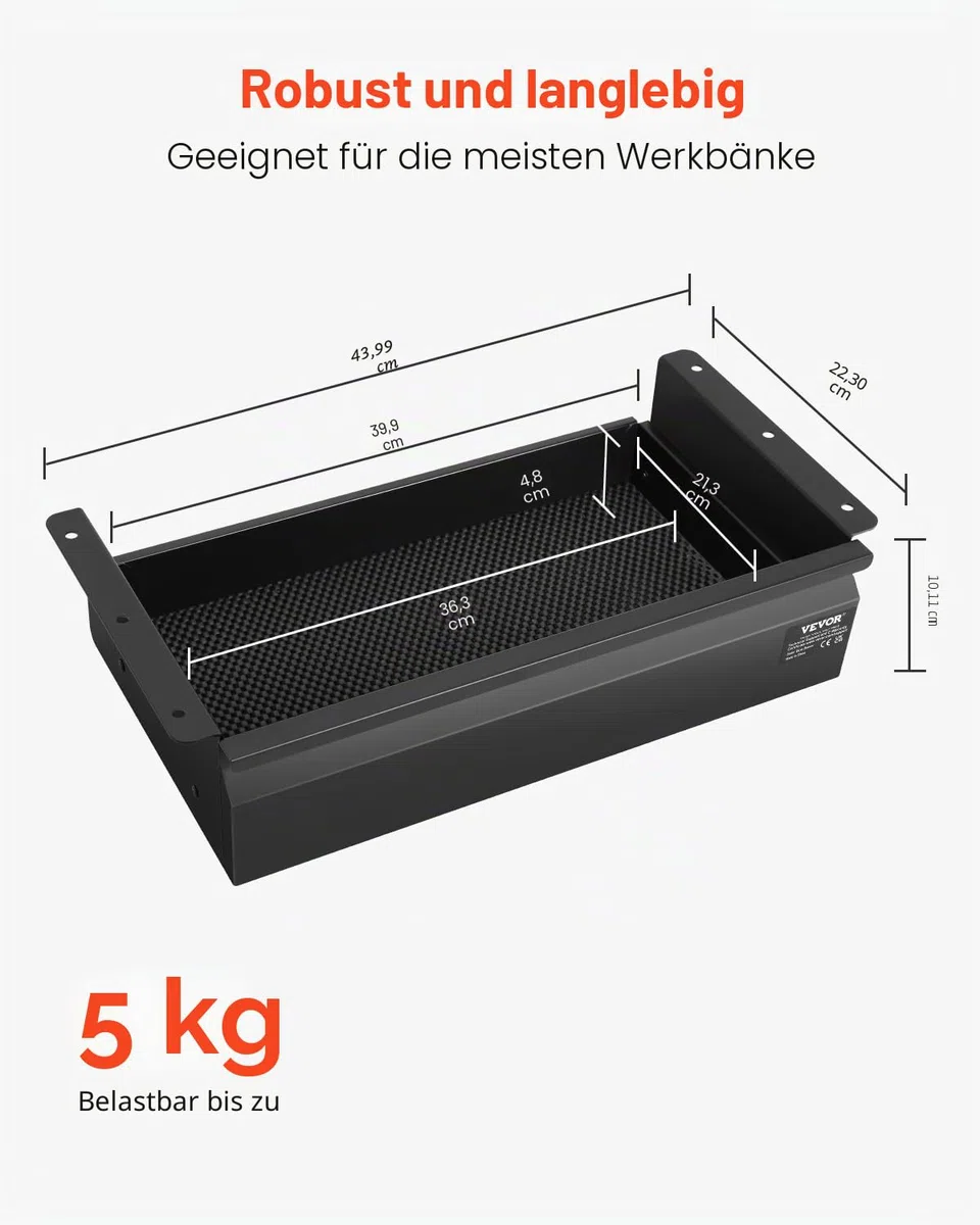 VEVOR Untertisch Schublade 440x223x101 mm, Unterbau Schreibtisch, versteckter Schreibtisch-Aufbewahrungs-Organizer, Bleistiftschublade unter dem Tisch für Sitz-Steh-Arbeitsplätze im Büro & zu Hause