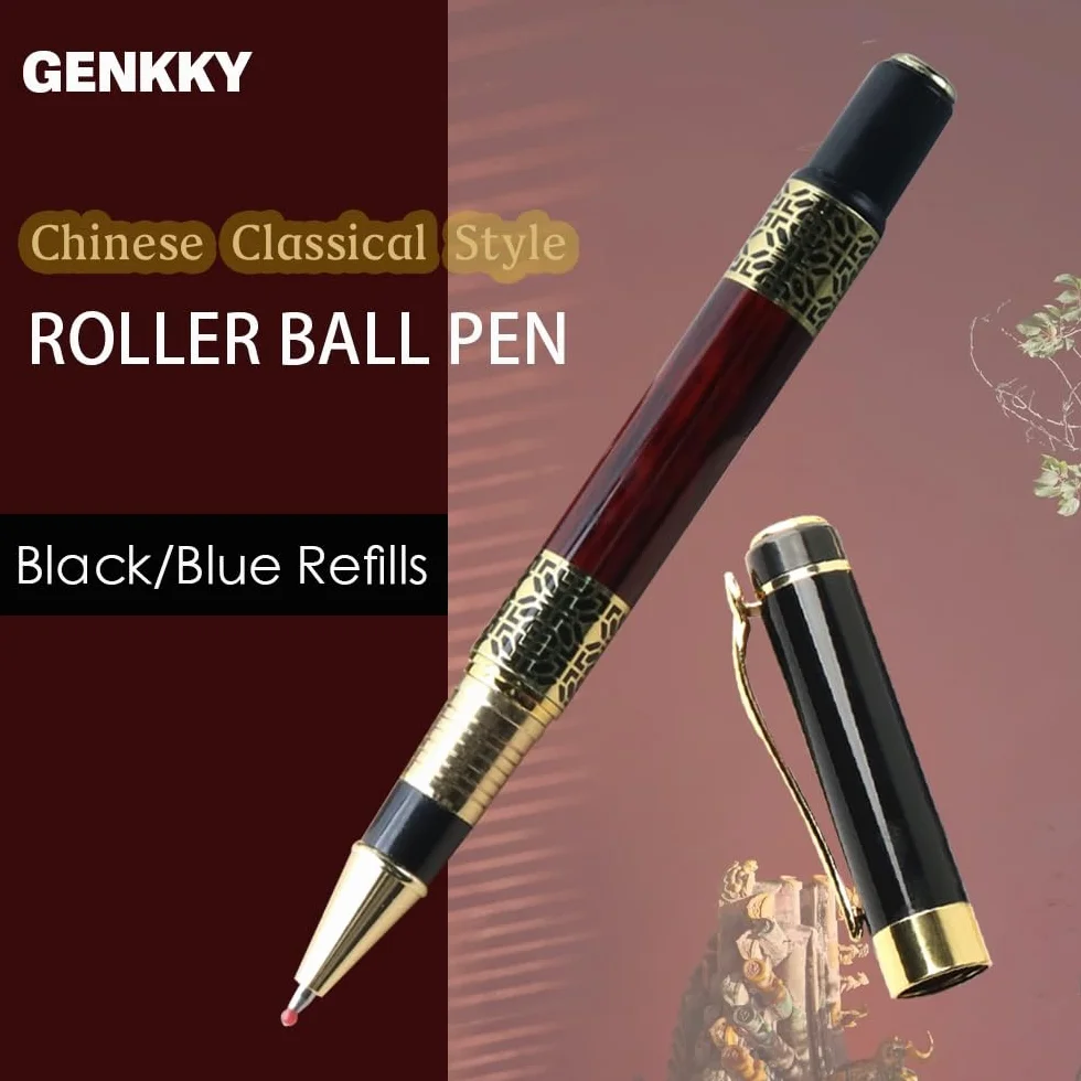 BIK Gelschreiber, Metallroller, chinesischer klassischer Stil, Kalligraphie, Schreiben, Unterschrift, Geschenk, Stift, Studenten, Schreibwaren, Büro (1 roter Stift, blau)