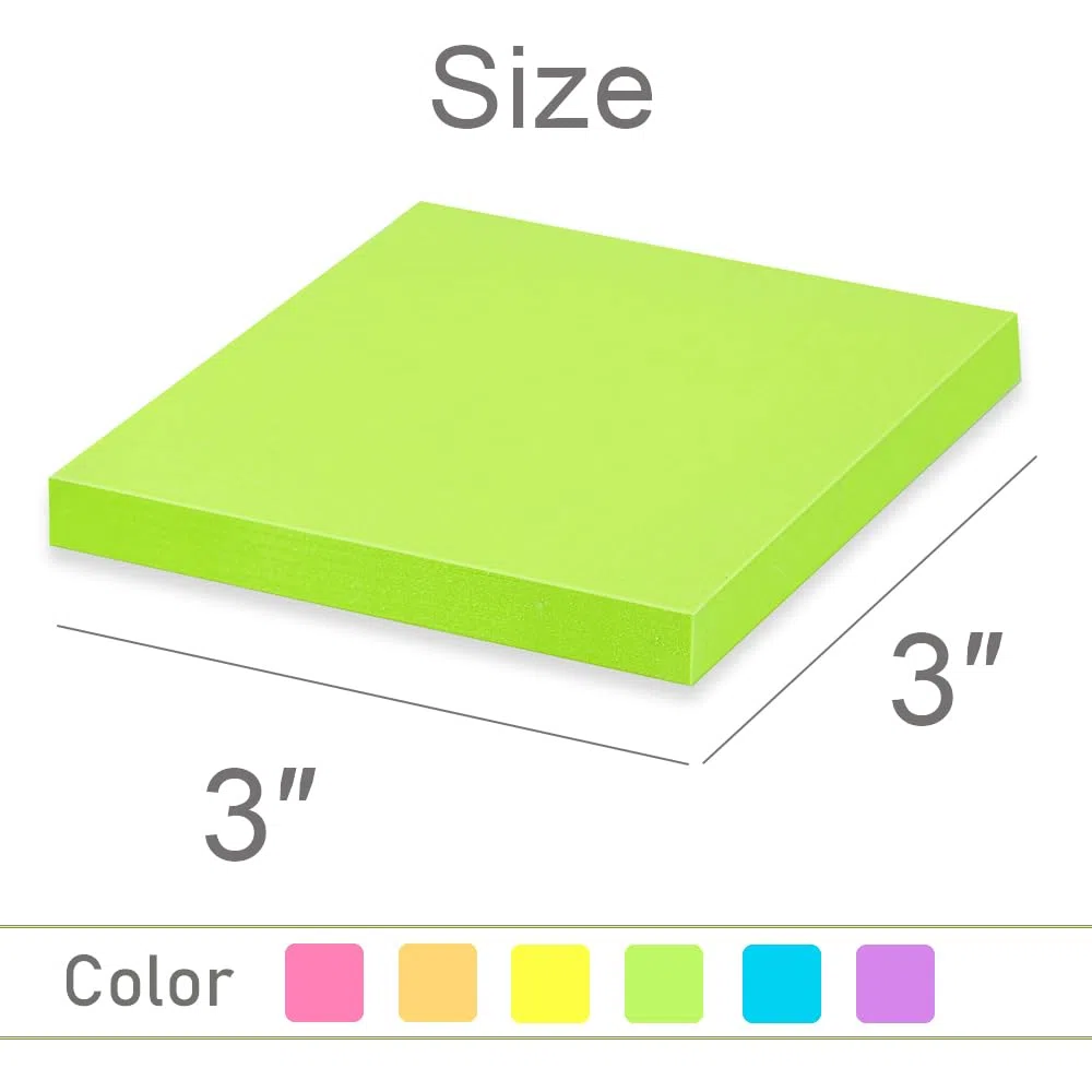 Helle, bunte, helle Haftnotizen 7,6 x 7,6 cm, stark klebend, 74 Blatt/Block (24er-Pack)
