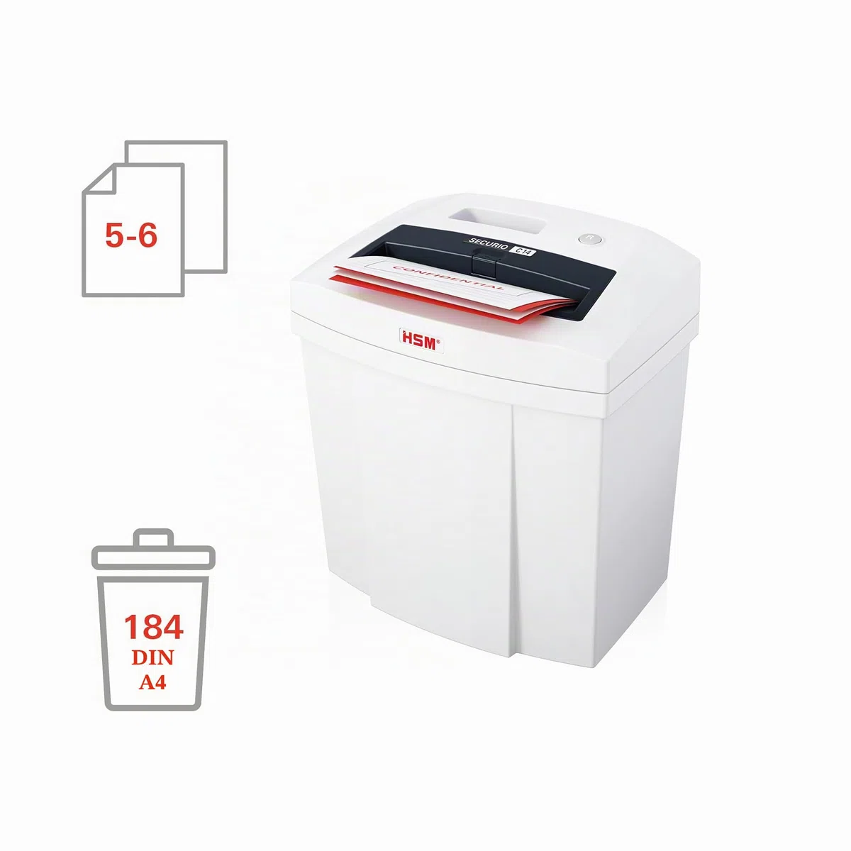 HSM SECURIO C14 Aktenvernichter I Partikelschnitt 4x25 mm I 6 Blatt | Sicherheitsstufe P-4 I Office Schredder für Papier, Kreditkarten, Heft- und Büroklammern I 20l Behälter I 5 Jahre Garantie
