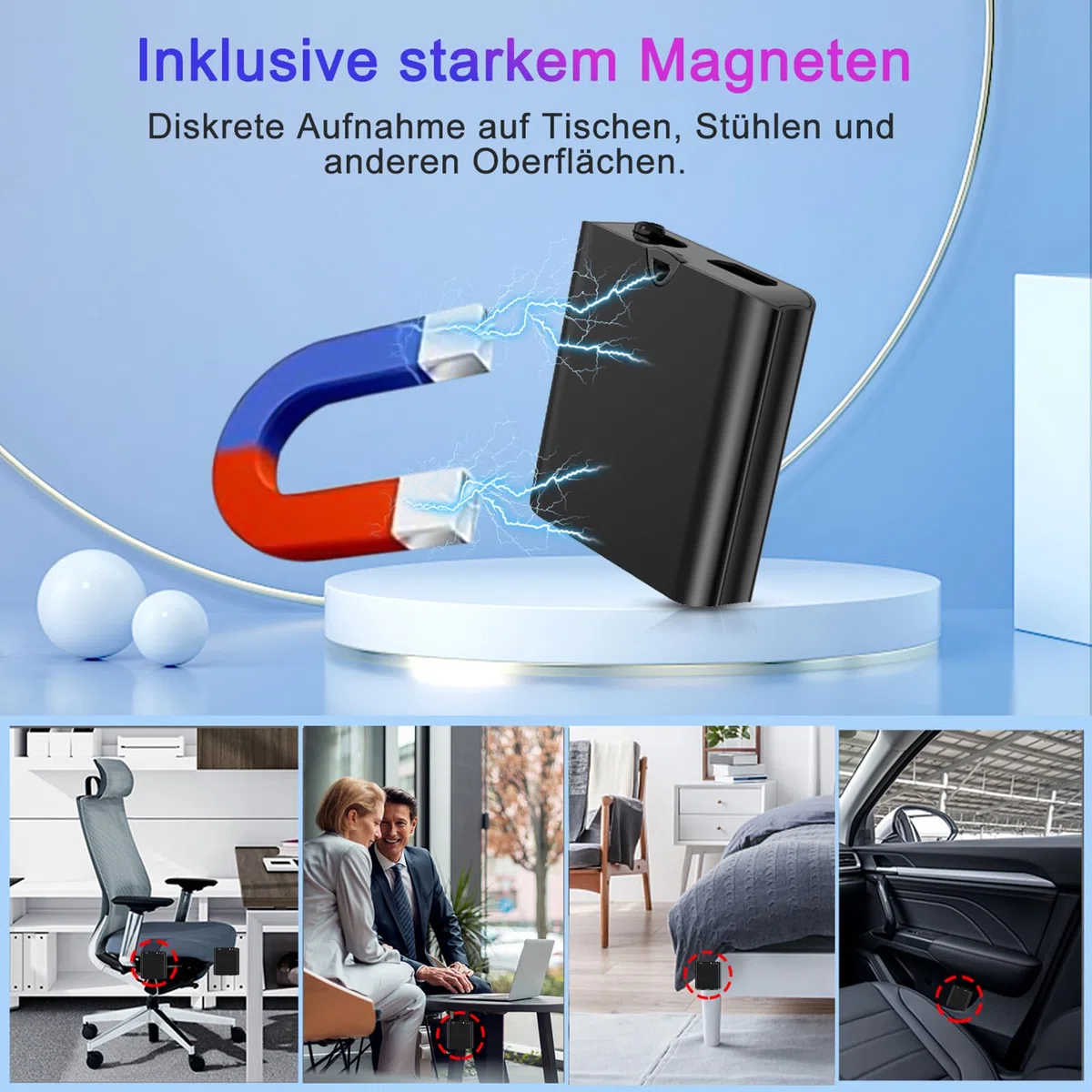 Mini Diktiergerät mit eingebautem Magnet, 8G Ultradünn nur 0,95cm, Sprachaktivierung & DSP-Rauschunterdrückung, One-Touch-Aufnahme, Tragbares Aufnahmegerät für Meetings, Interviews