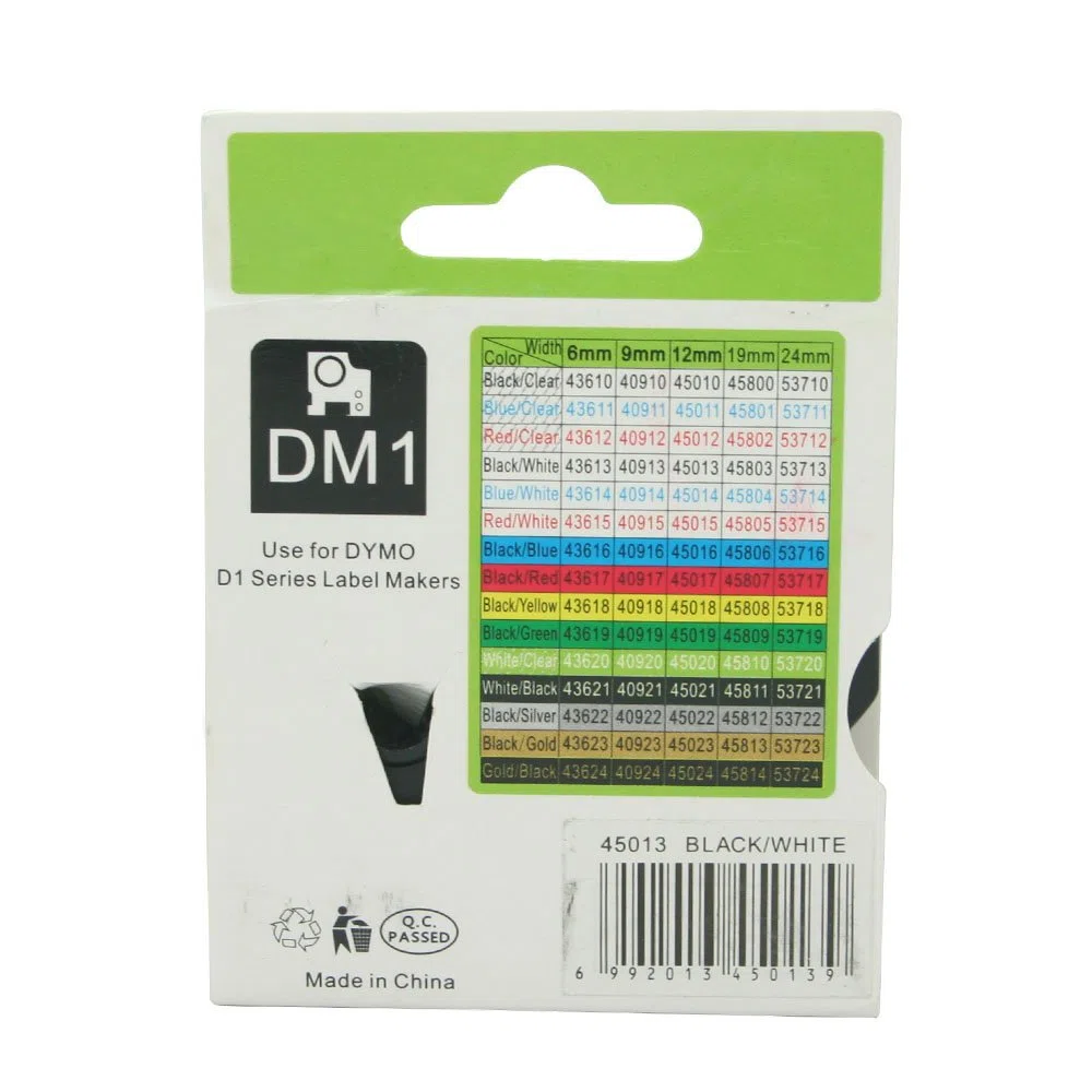 Schriftband, kompatibel mit DYMO D1 45013, 12 mm, OPA2213x5, Schwarz auf Weiß, 5 Stück