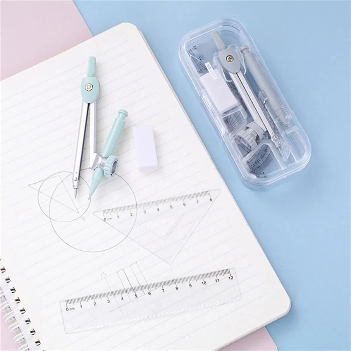 BAtlam Kompass-Geometrie-Kit 7-in-1-Kompass-Set Multifunktionales Quantizer-Kit Box for Studenten Mathe-Entwurf Zeichenwerkzeuge Schreibwaren Mathe-Set Kompass-Set (Color : A) (A)