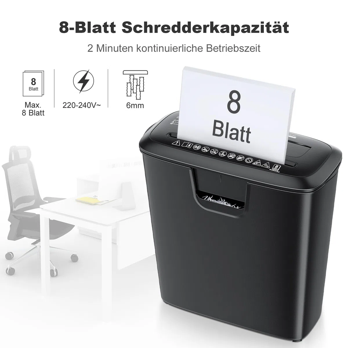 Bonsaii Aktenvernichter, 8-Blatt Streifenschnitt Papierschredder für Home Office, CD/Kreditkarten Schredder mit Überhitzungsschutz, Reißwolf, 13 Liter Papierkorb (S120-C)