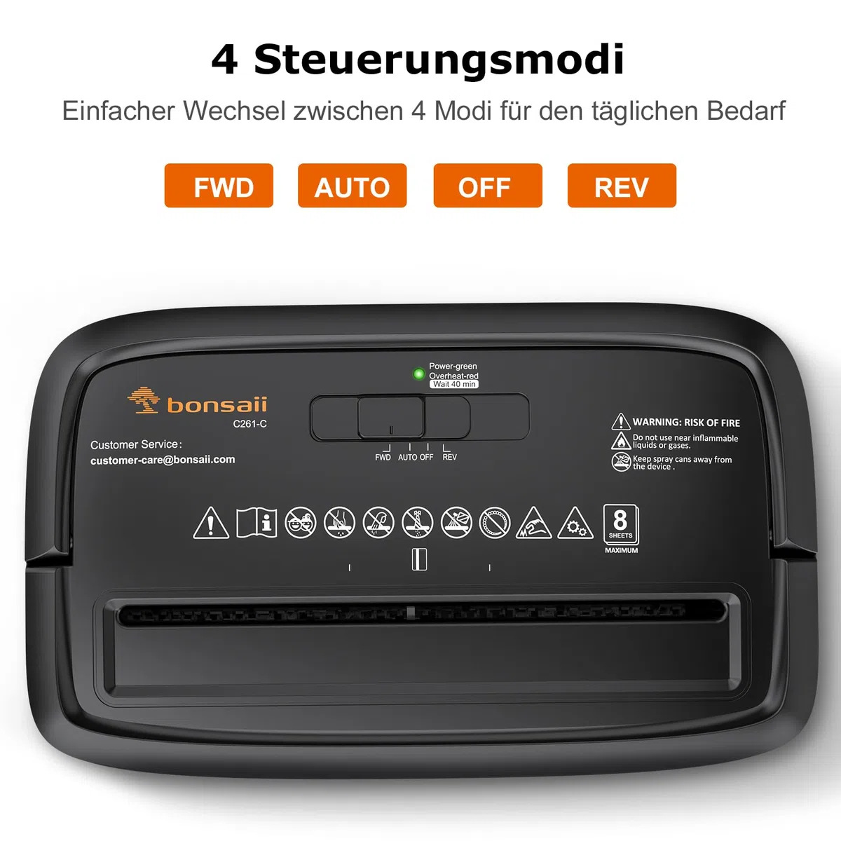 Bonsaii Aktenvernichter 8 Blatt, Papierschredder mit Sicherheitsstufe P-4, Kreuzschnitt 5 x 14 mm, Schredder für Zuhause und Büro, 16L Auffangbehälter, Start-Stopp-Funktion, Überhitzungsschutz, C261-C