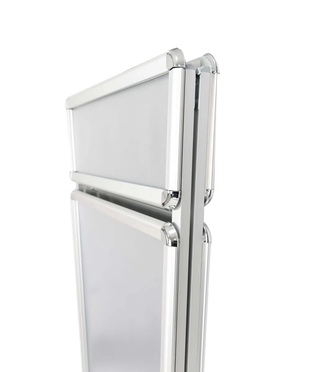 Kundenstopper DIN-A1, Passantenstopper Silber mit Top-Schild für Firmenlogo oder Werbeslogans, Palaktaufsteller für Innen und Außen, Werbeaufsteller zweiseitiges Display mit Klapp-Profile