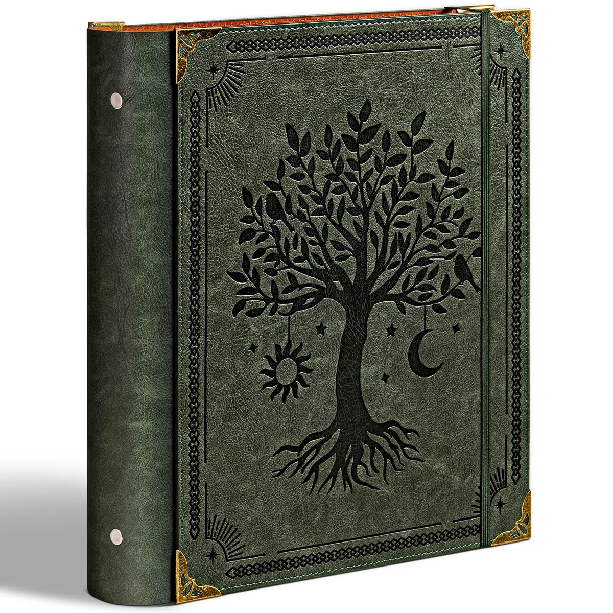 Ovesmusl 3-Ringbuch aus PU-Leder, passend für Papier im Letter-Format (21,6 x 27,9 cm), 5,1 cm runder Ringordner für 500 Blatt, Notizblock-Papiereinband, Loseblatt-Organizer, Grüner Baum