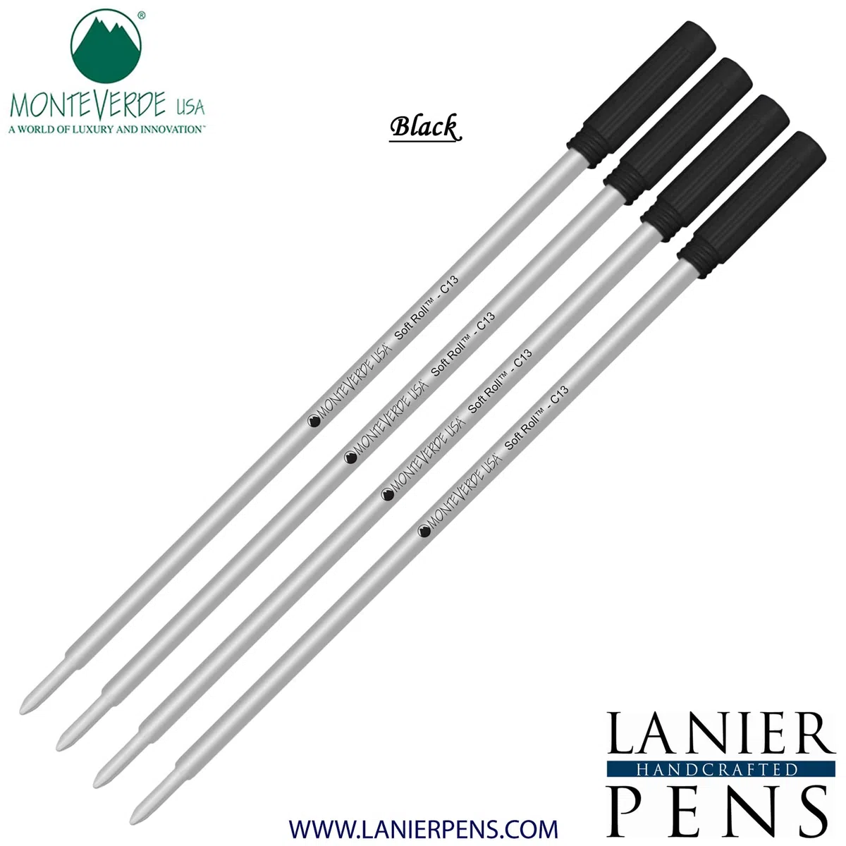 4 Pack – Schwarz Soft Roll von Monteverde Kugelschreiber für Cross Kugelschreiber