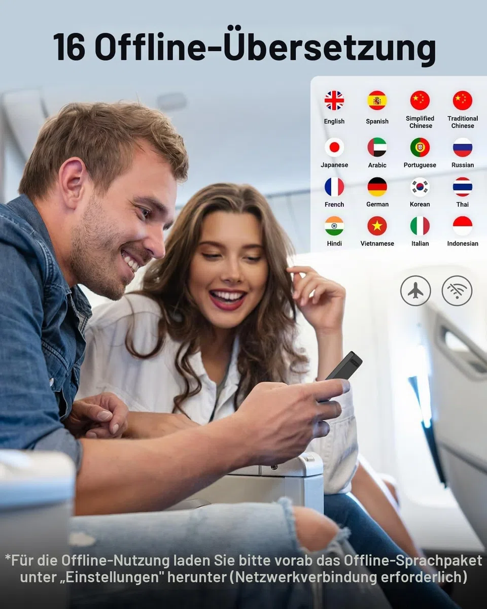 Xupurtlk Sprachübersetzer Gerät, Übersetzer Gerät Testsieger, Sprachübersetzer Ohne Internet, W12 Translator Echtzeit 144 Sprachen mit WiFi/Offline/Foto Unterstützung für Reisen,Lernen und Business