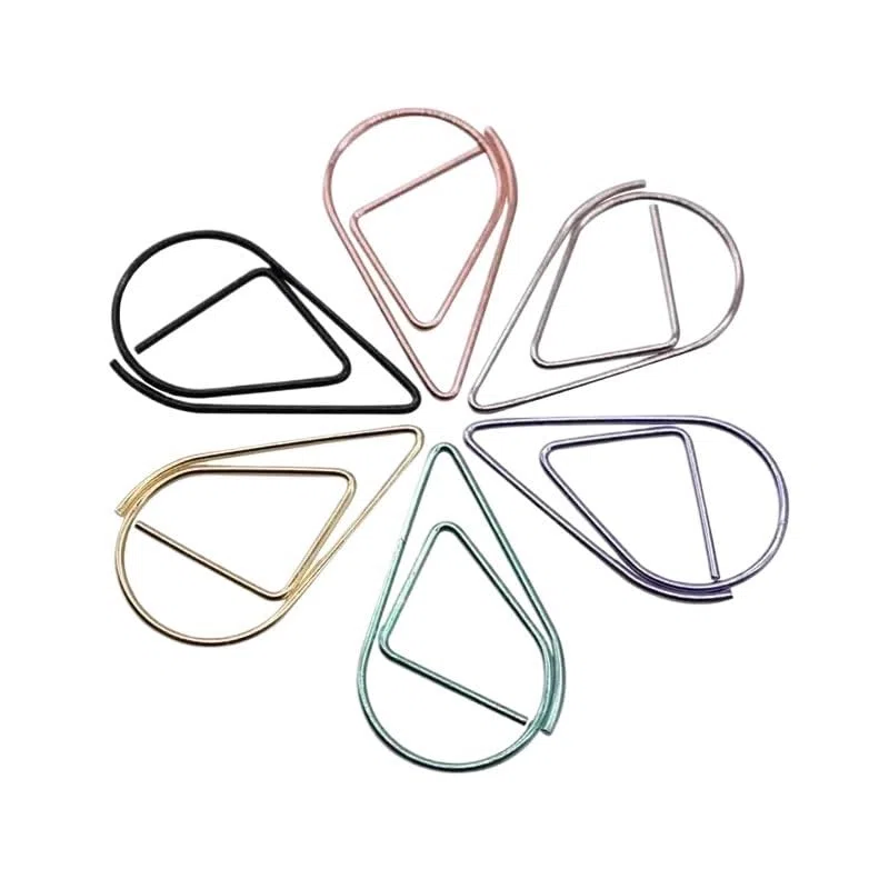 Büroklammern 10Pcs Modeling Paper Clips Metal Material Water Drop Shape Golden Silver Black Colored Bookmark Memo Clips