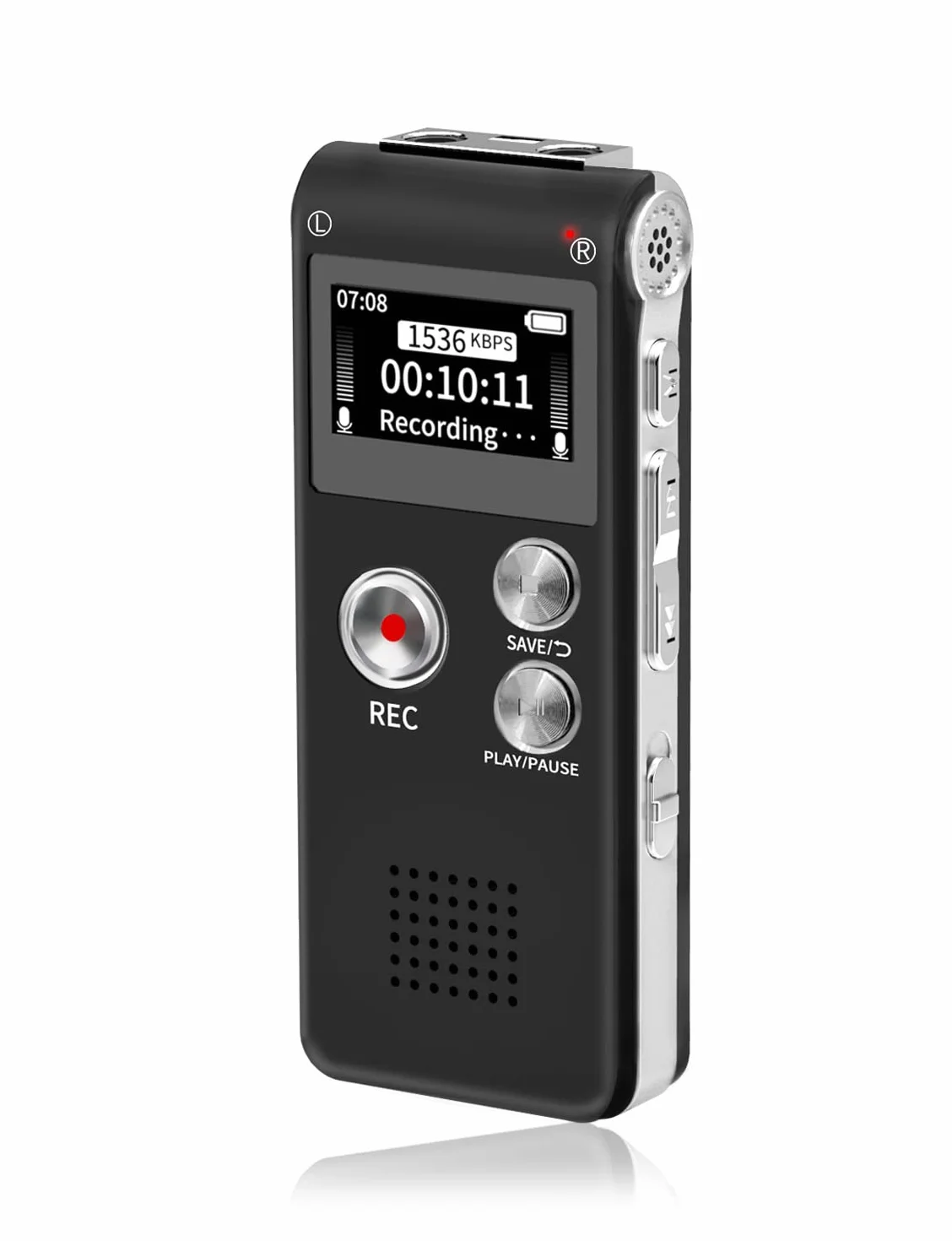 Digitales Diktiergerät, 32GB, Mini-Aufnahmegerät, unterstützt 30 Stunden kontinuierliche Aufnahme, wiederaufladbarer USB, multifunktionaler digitaler Audio- und MP3-Player