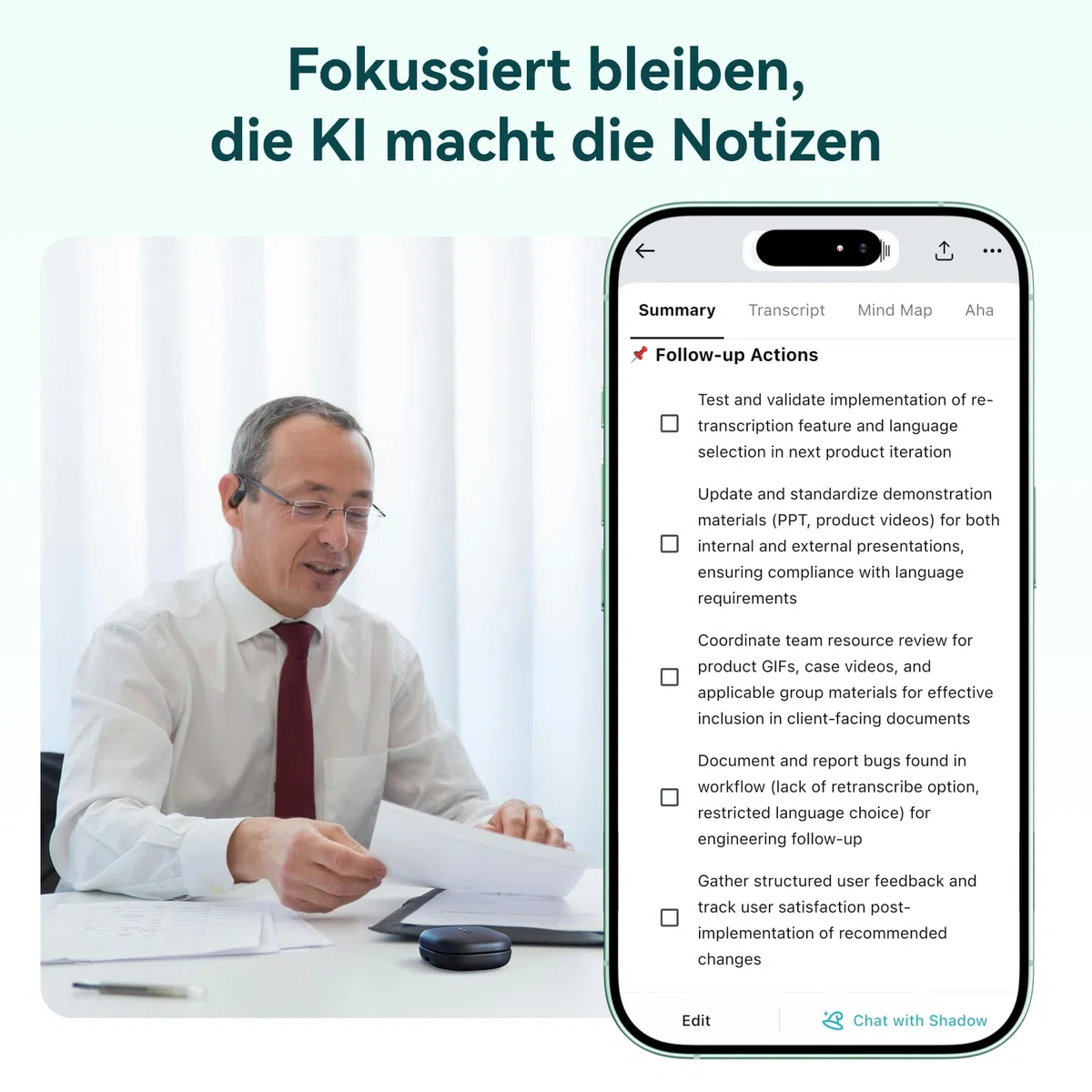 Mobvoi TicNote Pods Wearable KI-Sprachrekorder, 4G integriert – Aufnahme & Cloud-Sync ohne Smartphone, Sprachaktiviertes Aufnahmegerät, Transkription & Meeting-Notizen, über 120 Sprachen, 5h Akku
