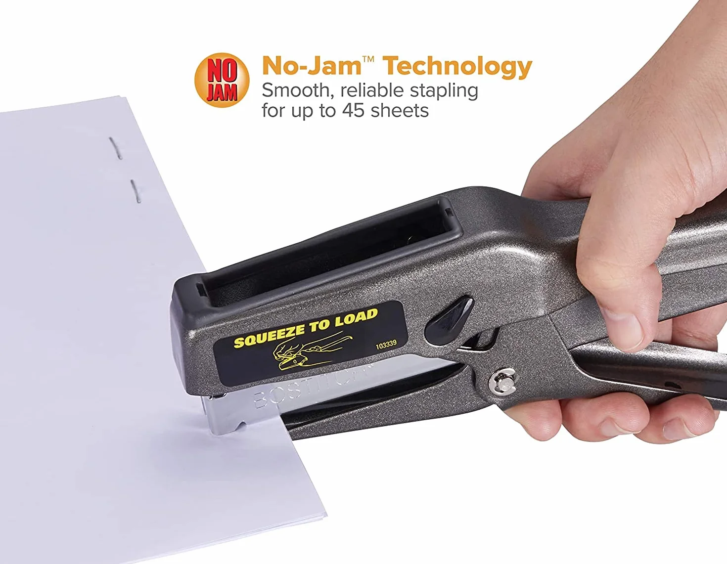 Bostitch Office B8 Heftgerät, robuste Zange mit Heftklammern, 45 Blatt, kein Stau – Vollstreifen, Metall, Papier, Stoff. | Vollstreifen-Metall Bostitch Heftgerät für Karton, Papier und Stoff (45 Blatt Kapazität)