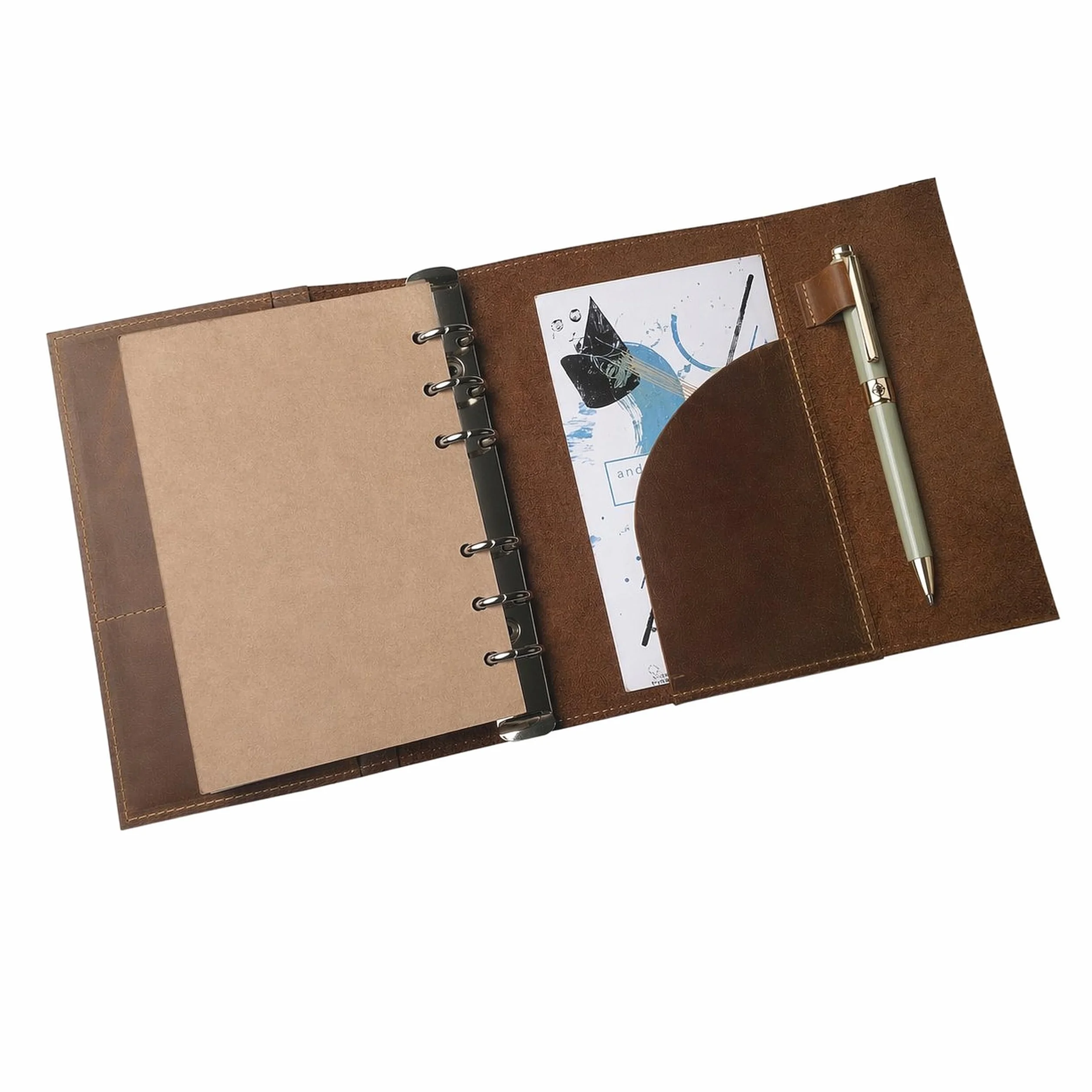 Wanderings A5 Leder Ringbuch Planer – Nachfüllbares 6-Ring-Journal mit Innentaschen – Handgefertigtes Echtleder-Organizer, Filofax-Kompatibel – 2026/27 Wochen- und Monatskalender – 15 x 22 cm