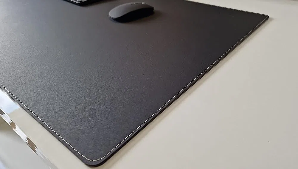 Schreibtischunterlage Echt Leder Nappaleder 60 x 40 Schwarz mit grauer Naht