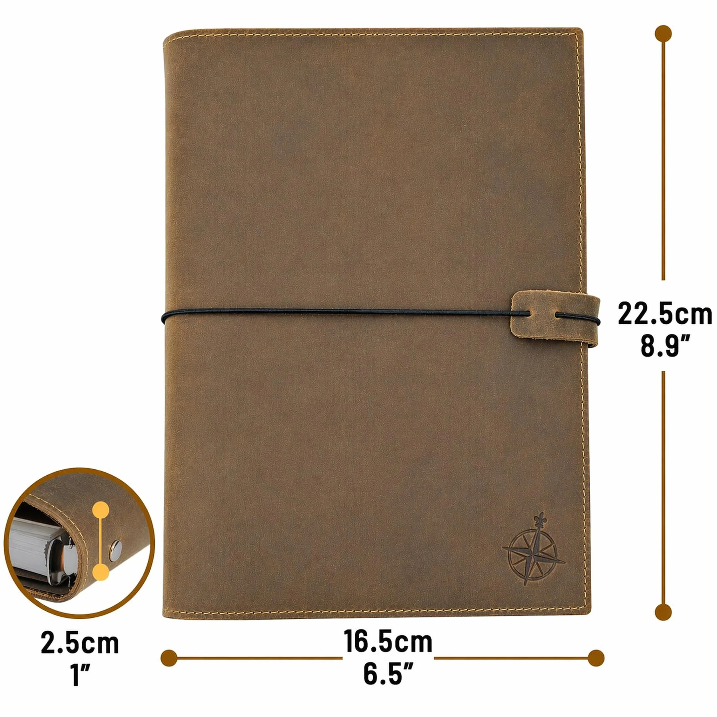 Wanderings A5 Leder Ringbuch Planer – Nachfüllbares 6-Ring-Journal mit Innentaschen – Handgefertigtes Echtleder-Organizer, Filofax-Kompatibel – 2026/27 Wochen- und Monatskalender – 15 x 22 cm