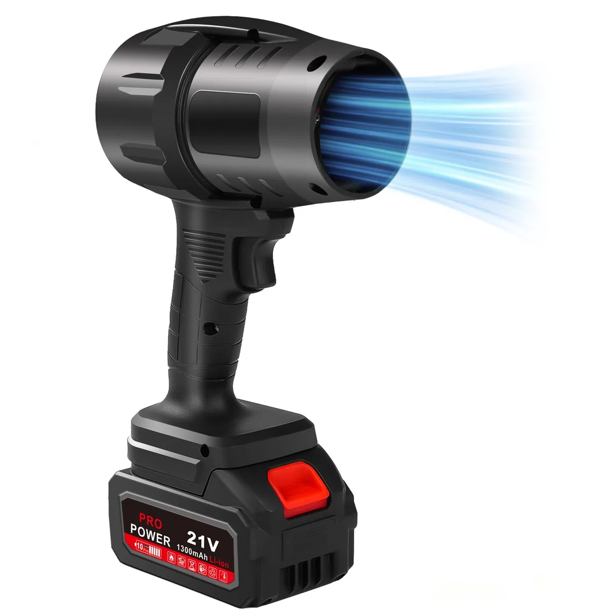 Laubbläser Akku, 800W 35000RPM Turbo Gebläse Akku, mit 21V 1300mAh Batterien, Stufenlose Drehzahlregelung Staubreiniger, Zum Stauben, Autoreinigung und Wasserabblasen, Gartenreinigung (Kurz)