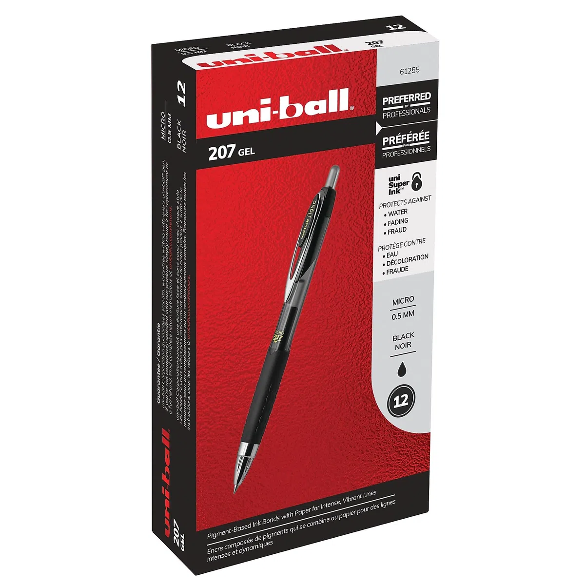 uni-ball 207 einziehbare Gelstifte, Mikrospitze (0,5 mm), Schwarz, 12 Stück