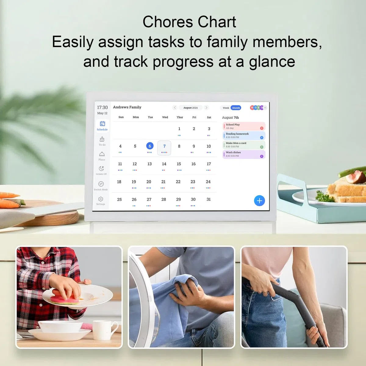 Jectse 21,5-Zoll-Digitalkalender, Interaktiver Touchscreen-Familienplaner mit WLAN-Synchronisierung für Zuhause, Büro und Küche, Multifunktionale Elektronische Aufgabenliste mit (EU-Stecker)
