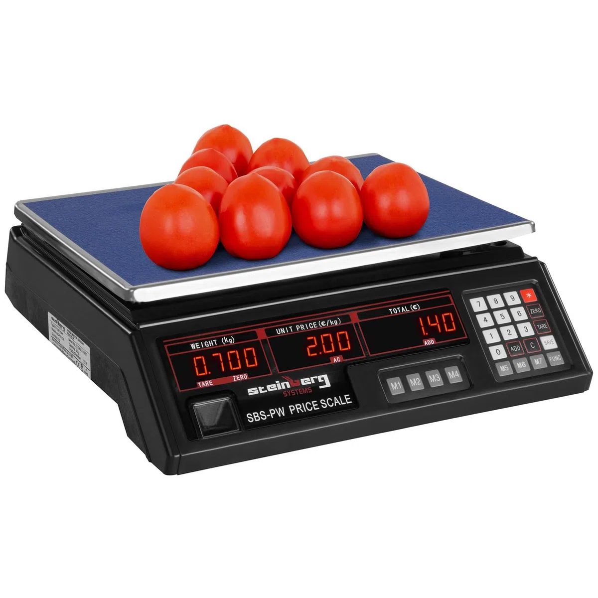 Steinberg Systems Kontrollwaage Digitalwaage Tischwaage (bis 30 kg, Genauigkeit 2 g, LED-Display, Akku bis 40 Std. Betrieb, versch. Funktionen) Schwarz