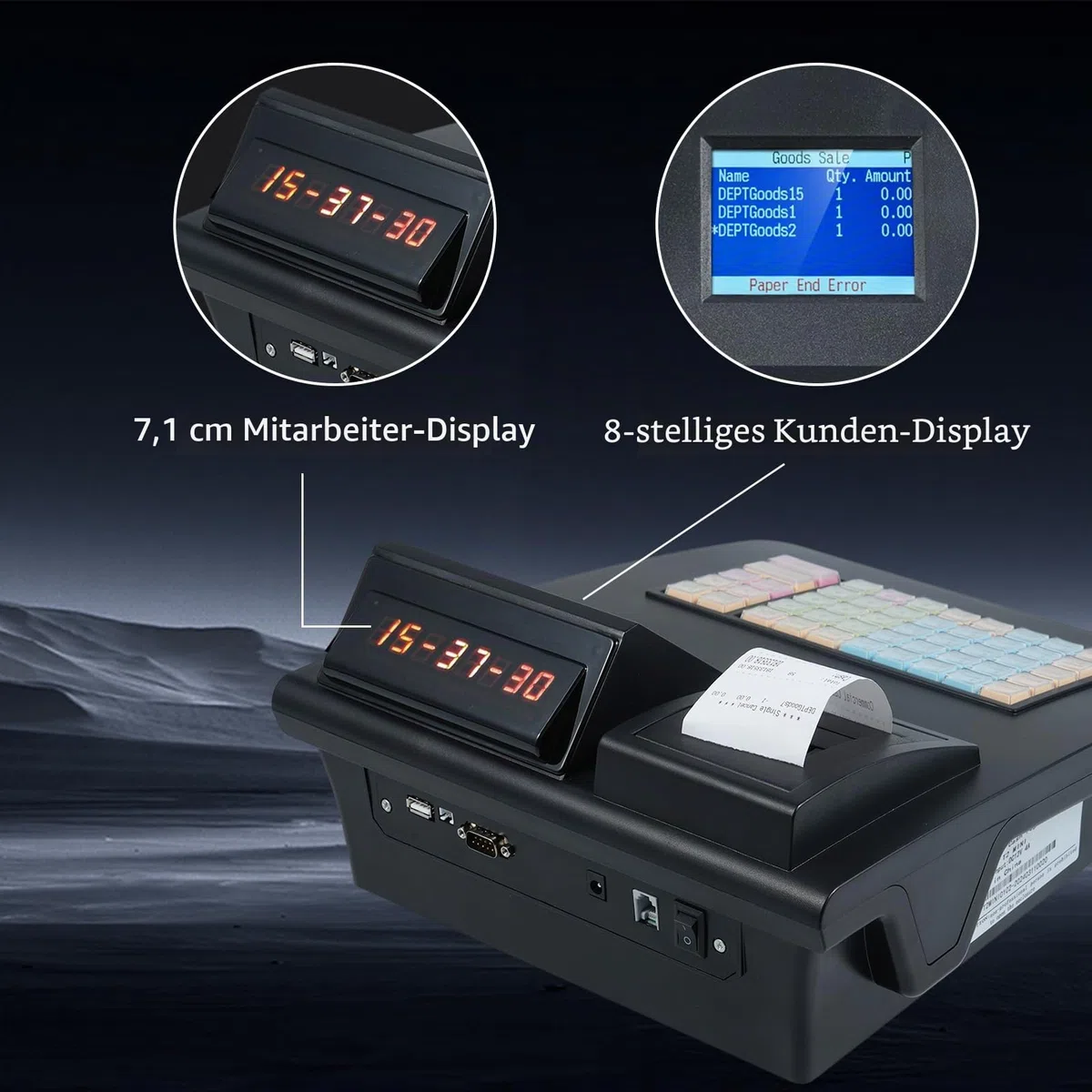 ZJchao T2MINI Elektronische Registrierkasse, 48 Tasten, 2,8-Zoll-Display mit 58-mm-Thermodrucker, USB-RS232-Anschluss für Einzelhandel, Restaurant, Café, Supermarkt (EU-Stecker)