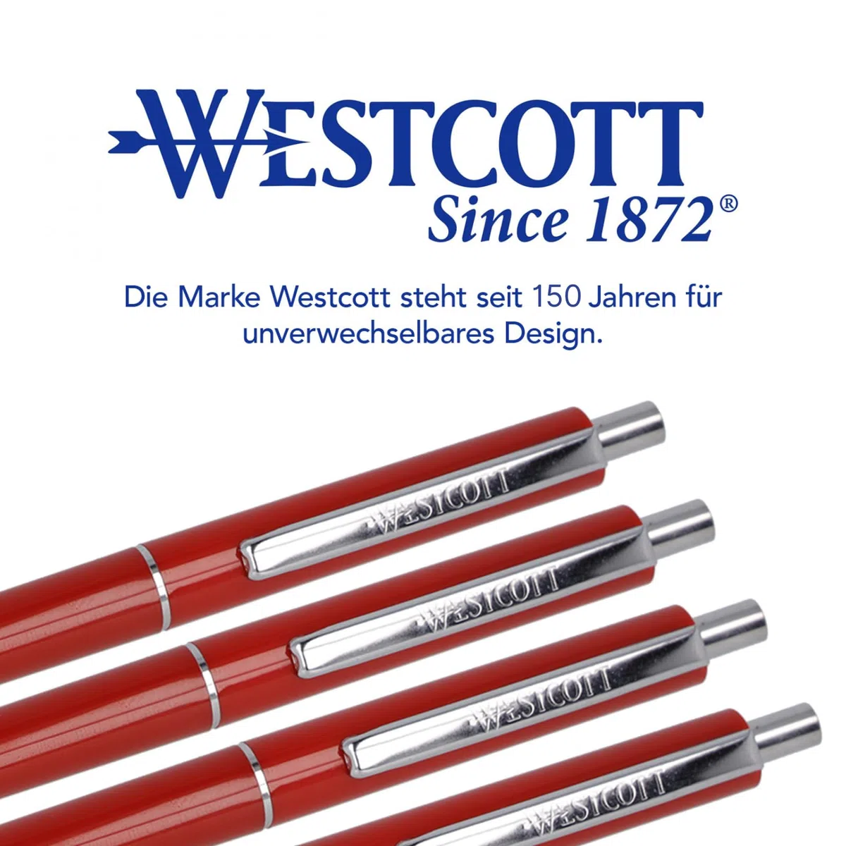 Westcott Kugelschreiber ALLTIME Rot 25 Stück (40er-Pack) | Großpackung Druckkugelschreiber mit roter Tinte | Strichstärke M, X20 | Dokumentenecht ISO 12757-2 | Stabiler Metallclip | E-737449 00