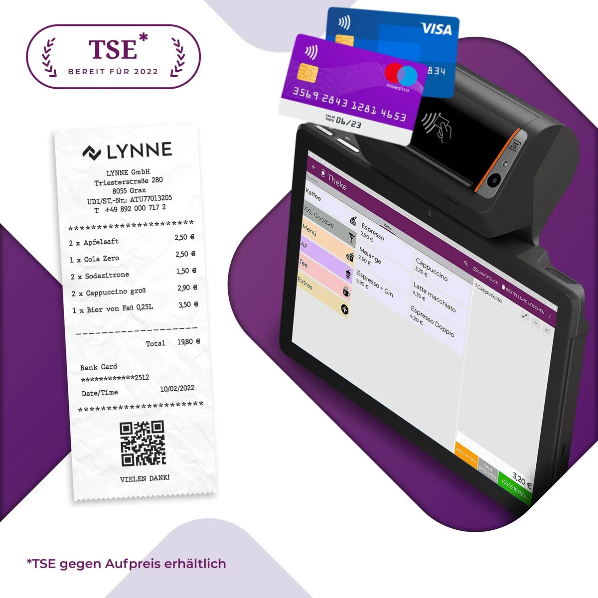 Registrierkasse TSE ready - Kassensystem mit Kartenterminal (POS) und integriertem Bondrucker - Kasse mit Kartenzahlungsgerät für Gastronomie, Handel - GRATIS Ersteinrichtung (V3 Mix - HERO 2)