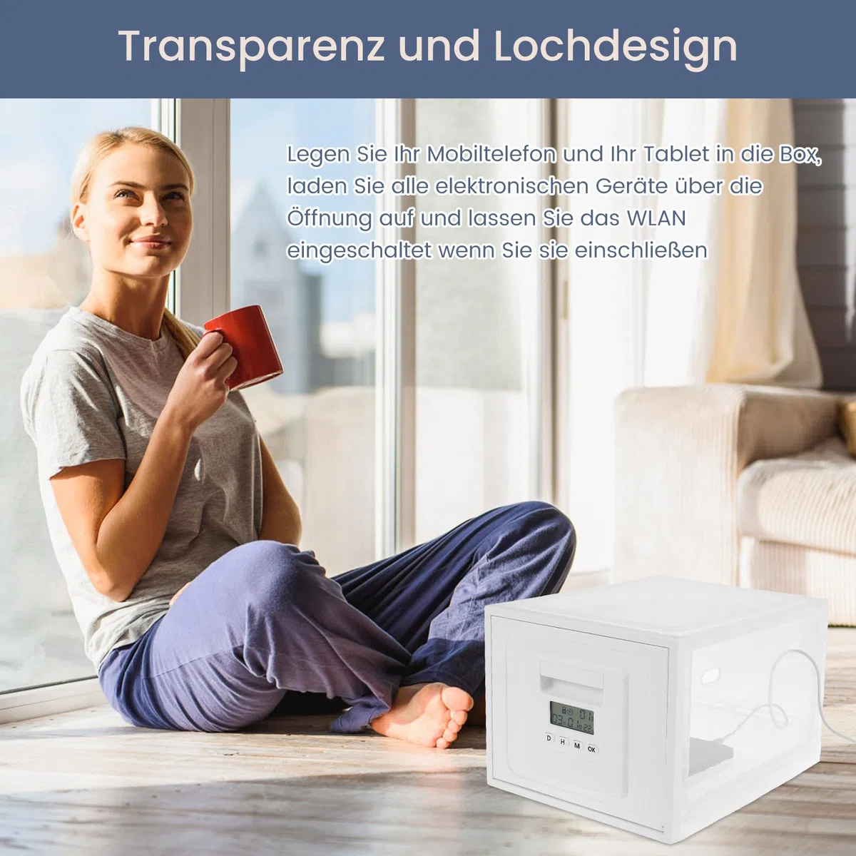 Handy Safe mit Zeitschloss,Safe Timed Lock Box,Premium Abschließbare Aufbewahrungsbox mit 2 Arbeitsmodus für Lebensmittel, Medikamente & Sicherheit im Haushalt,30.3 x 23.6 x 19.3 cm