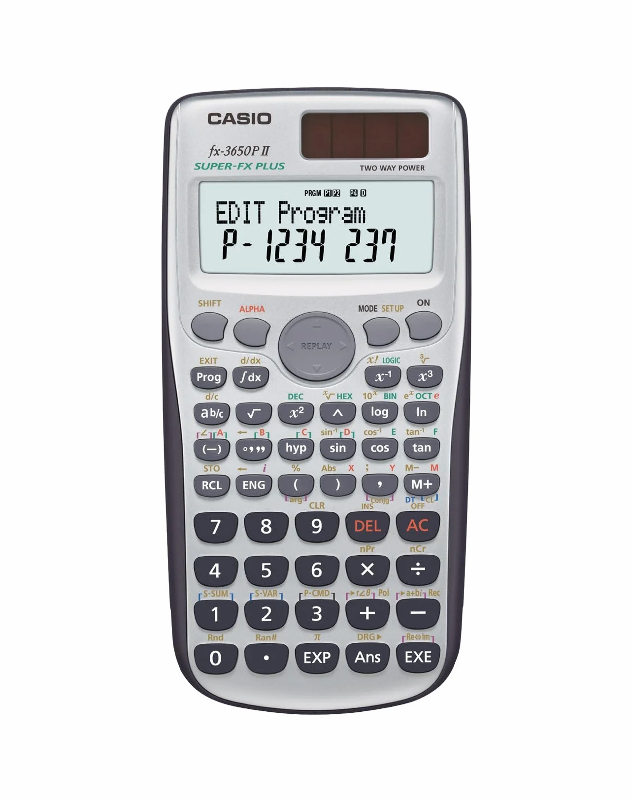 Casio FX-3650P II programmierbarer Rechner mit 279 Funktionen, 2-Zeilen-Display, Batterie/Solarzelle