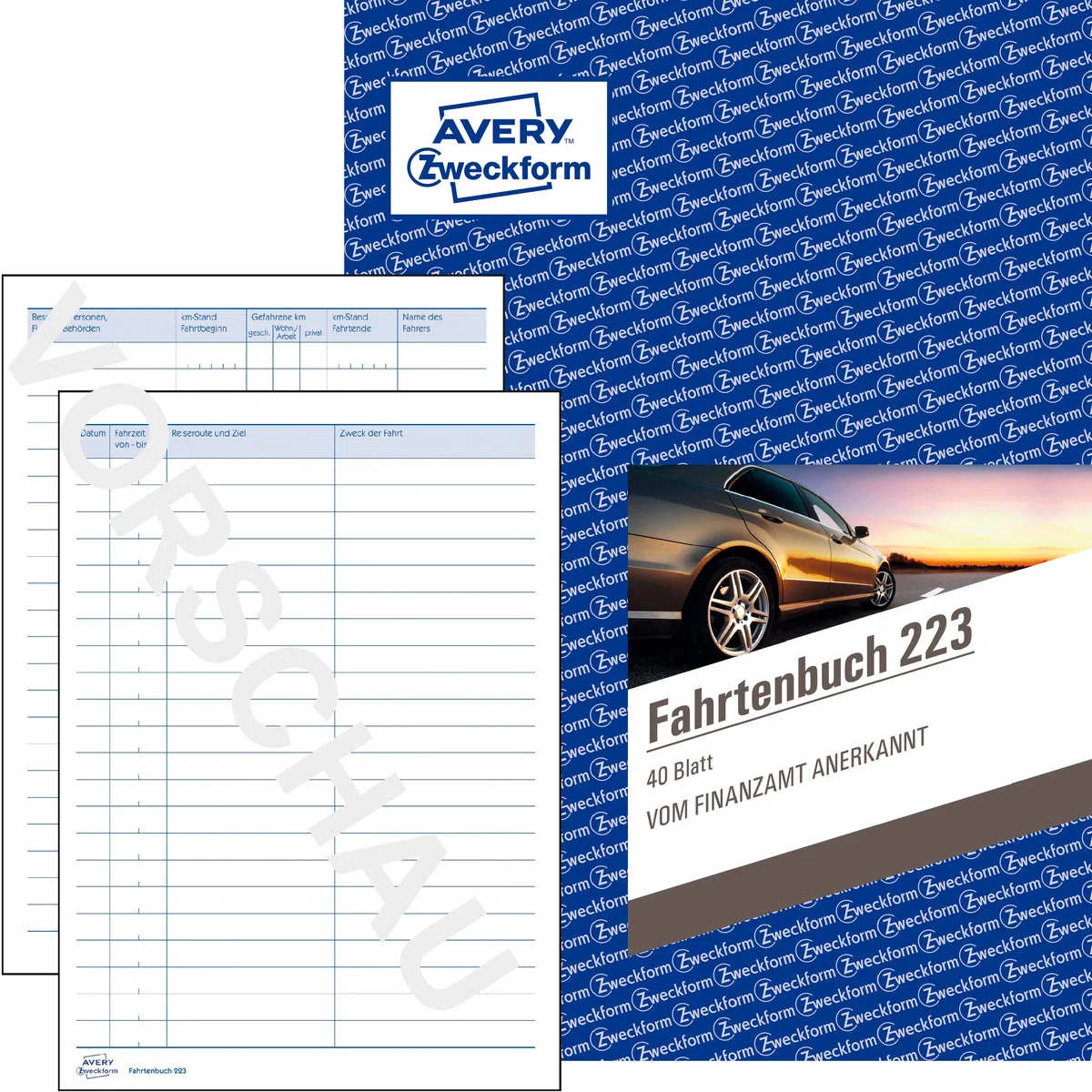 Avery Zweckform 223 Fahrtenbuch - A5, weiß (40 Blatt | PKW | DIN A5, 5 Stück)