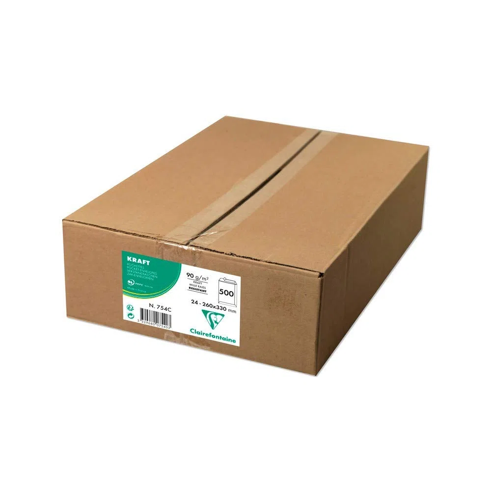 Clairefontaine 754C 250 Versandtaschen Rillen 26x33cm selbstklebend Braun