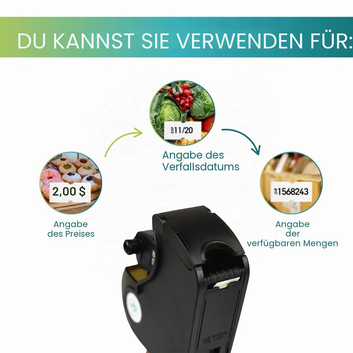 Virsus 8 Zeichen und Zahlen Etikettiermaschine mit 1 Druckzeile + 4 Rollen mit je 1500 Etiketten mit 26 x 12 Klebeetiketten