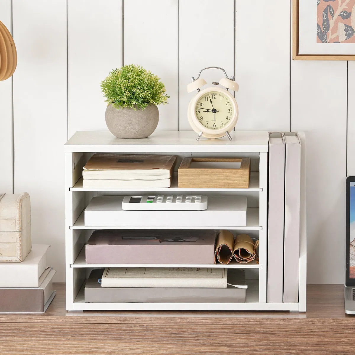 HOOBRO Holzwerkstoff Schreibtisch Organizer, Dokumentenablage, Aktenablage, Briefablage, Schreibtisch Organizer, Büro Aufbewahrung für Akten, Post, Umschläge, Zeitschriften, Weiß EWT41WF01