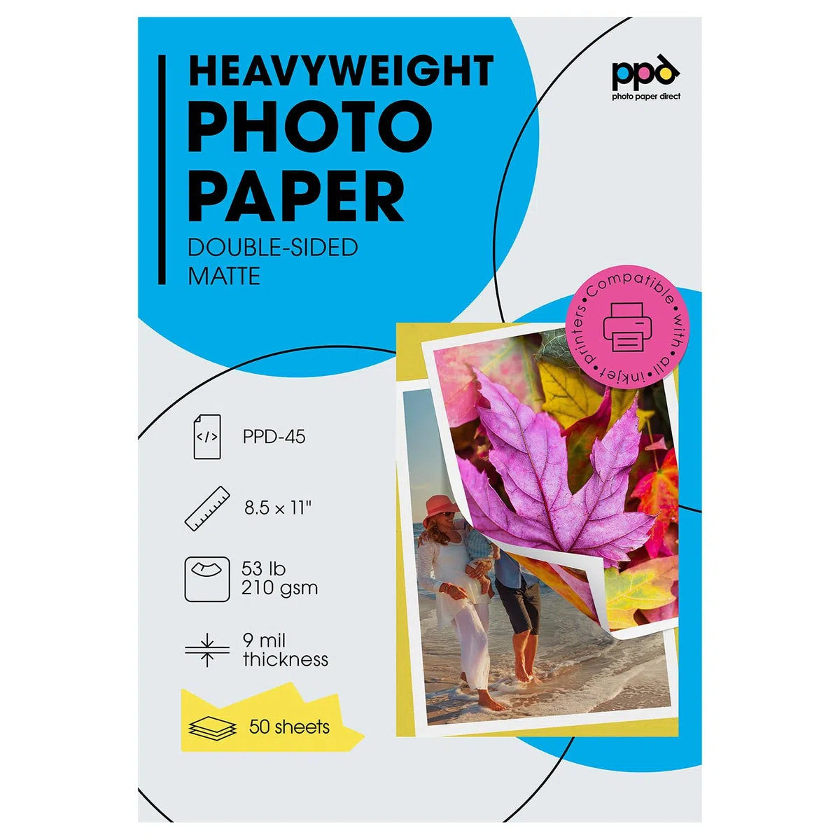 PPD Inkjet Schwergewicht, Papier matt doppelseitig,. 9 Mil 21,6 x 27,9 cm X 50 Blatt