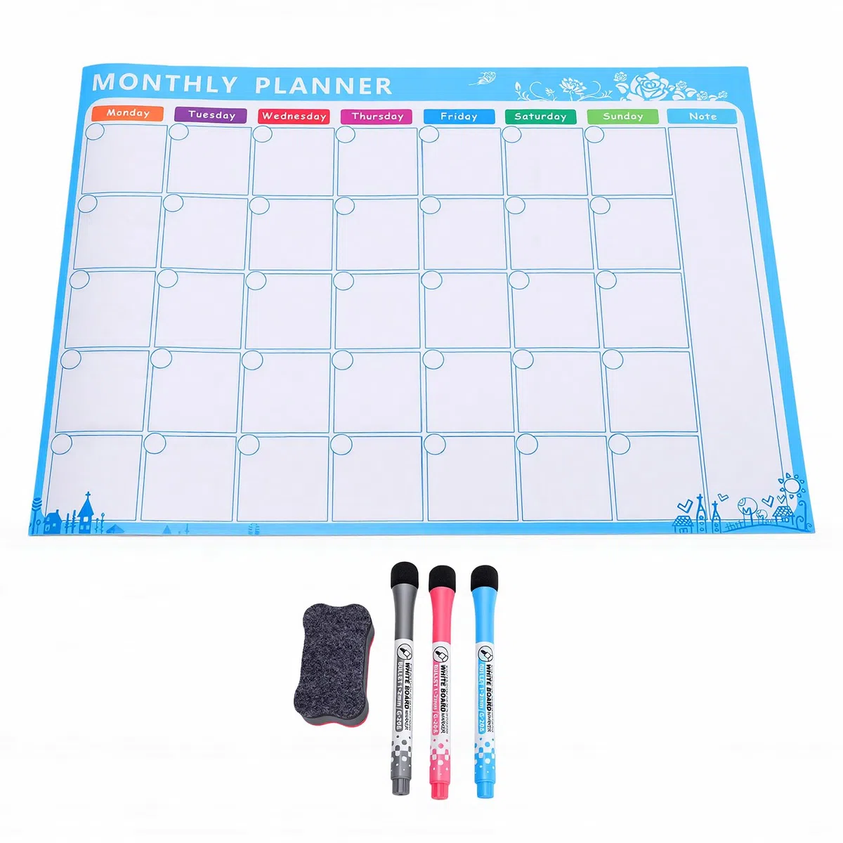 Zerodis 4 Stück Kühlschrankkalender, Starker Magnet, Familienplanungsnabe, Trocken Abwischbarer Magnetischer Kalender, Inklusive 4 Whiteboards, 12 Stiften und (Sets roter, blauer, schwarzer Stift)