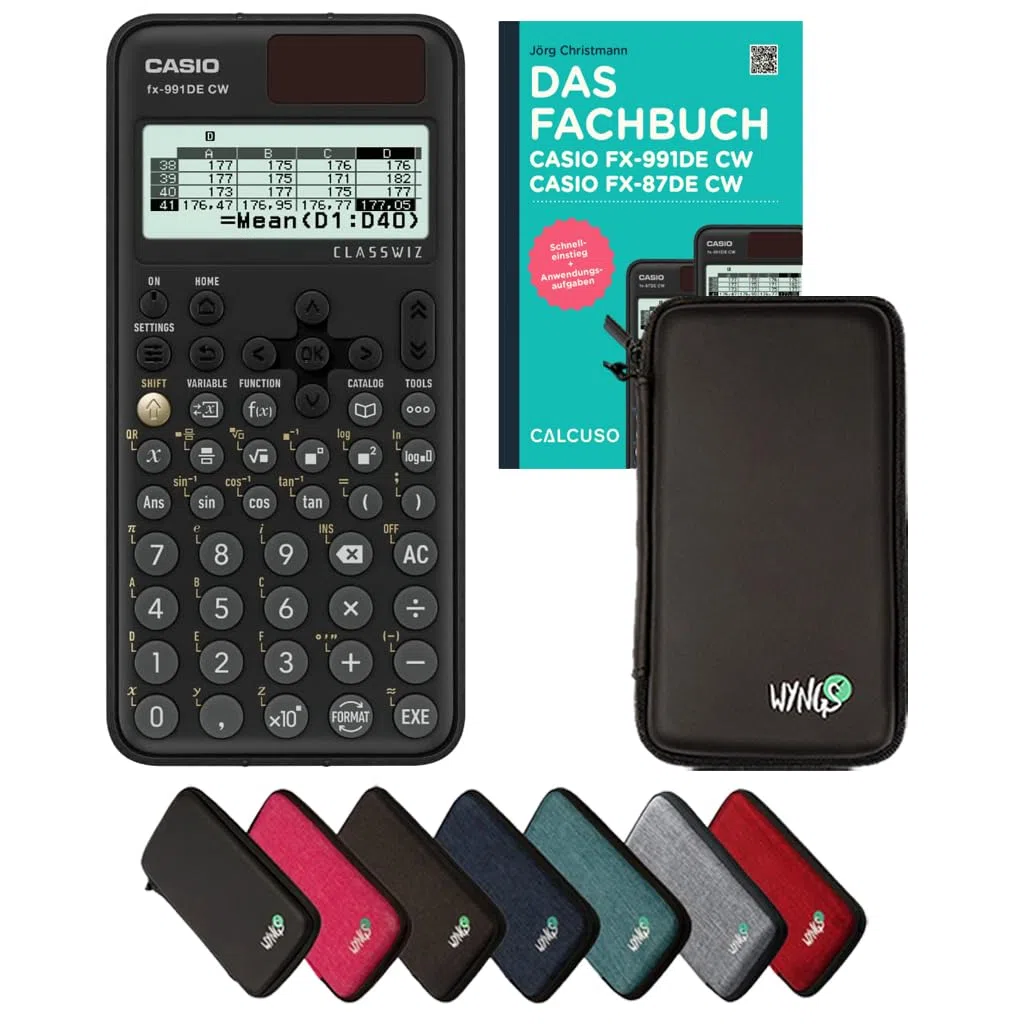 Casio fx-991DE CW inkl. Schutztasche Schwarz & Fachbuch (160 Seiten, DIN A5) – Wissenschaftlicher Rechner – Smart Set