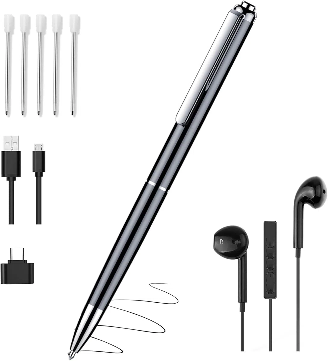 QZT 32 GB Voice Recorder Pen, Diktiergerät, 360-Grad-Soundaufnahme, HD Sprachaktivierter Rekorder, EIN-Knopf-Aufnahme, wiederaufladbarer tragbarer USB-Sprachrekorder mit MP3-Wiedergabe