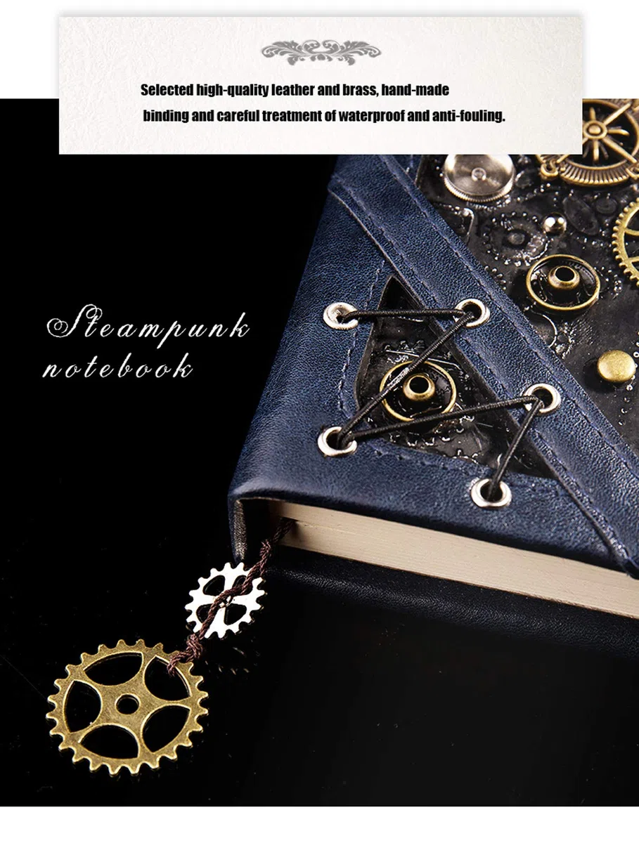 Steampunk Noitzbuch Notizbuch, antik, handgefertigt, ledergebunden, für tägliche Notizen, mit Blanko-Seiten, 16.5 x 12.8 cm, Geschenk, Reisetagebuch Enthält Keine Tinte,K